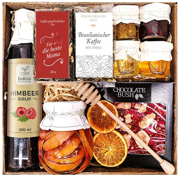 Geschenkset zum Muttertag - Kaffee, Früchtetee, Sirup