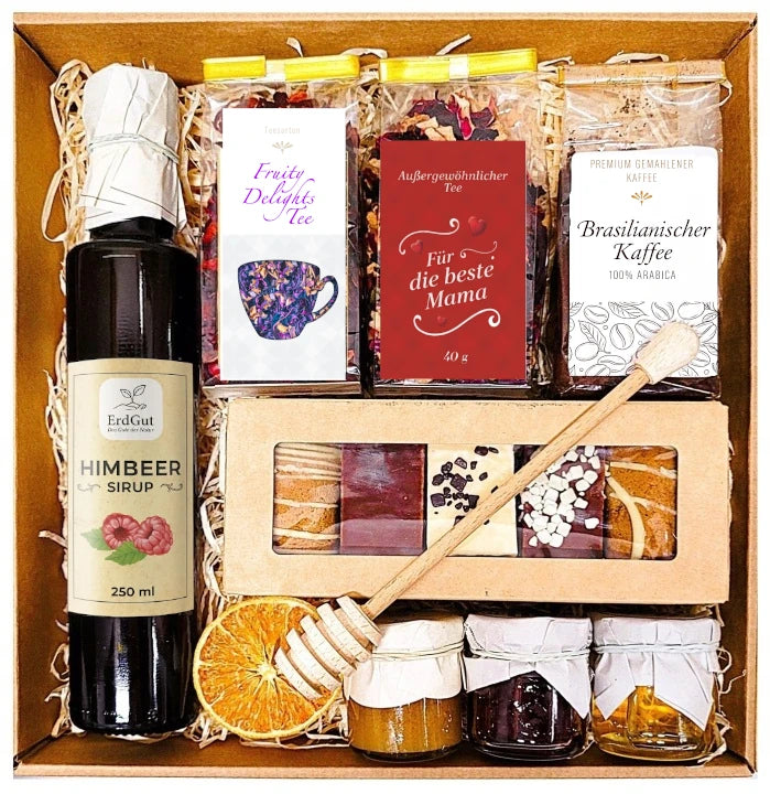 Geschenkset zum Muttertag - Sirup, Tee, Lebkuchen